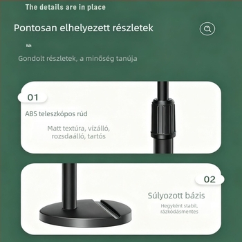 Asztali telefon-tartó, állítható, ABS anyagból, egyszerű dizájn, fotózáshoz és élő közvetítéshez