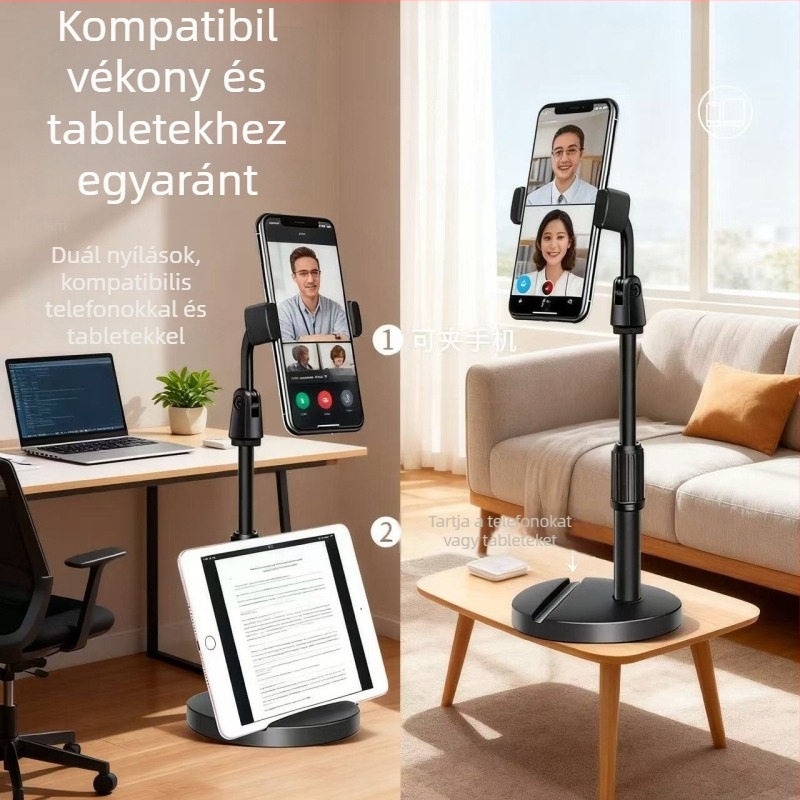 Asztali telefon-tartó, állítható, ABS anyagból, egyszerű dizájn, fotózáshoz és élő közvetítéshez