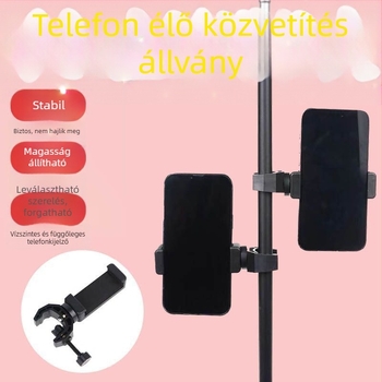 Mobiltelefon-tartó élő közvetítéshez többpozíciós kiterjesztő klippel — klip két pozícióval, puha anyag, cyberpunk stílus, vezeték nélküli töltés