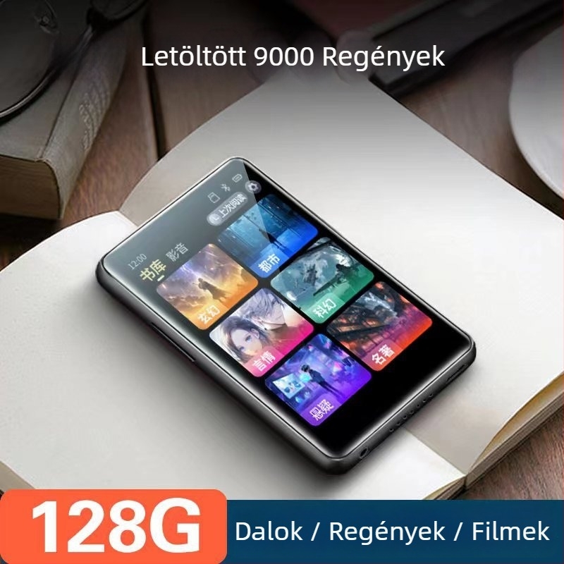 E-könyv olvasó Bluetooth MP3-lejátszóval, autó cigarettagyújtó tápellátással, modell T8, 128MB tárhely, autó MP3-interfész; csomag tartalmaz töltőt és Bluetooth fejhallgatót
