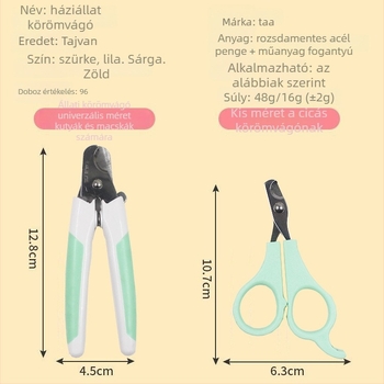 TAA márkájú kisállat körömvágó olló — rozsdamentes acél penge, műanyag nyél, 12 darabos csomag, kutyáknak