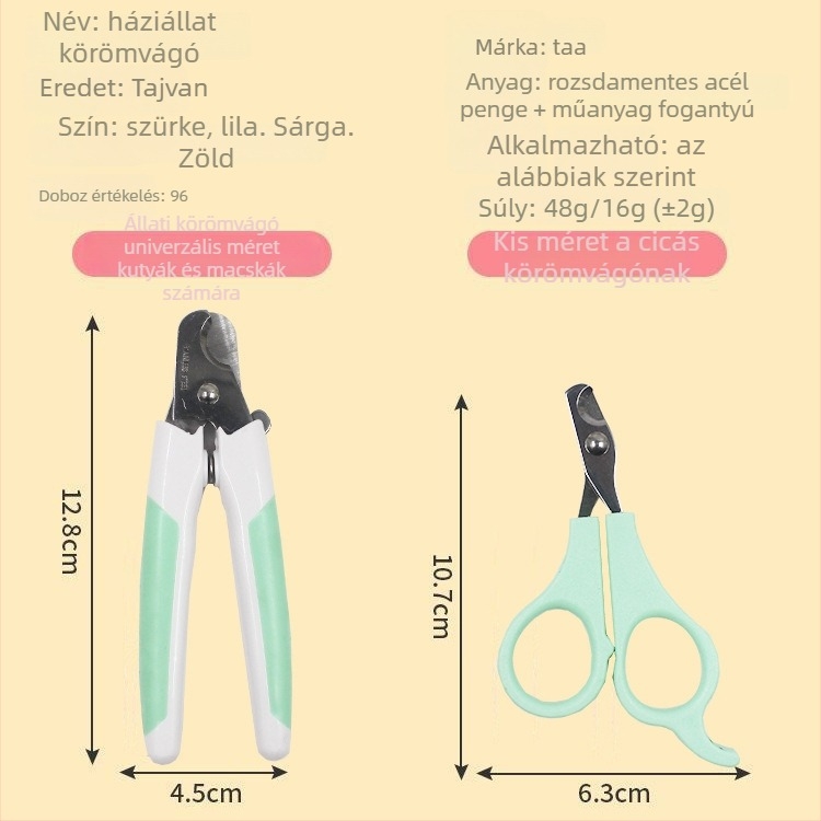 TAA márkájú kisállat körömvágó olló — rozsdamentes acél penge, műanyag nyél, 12 darabos csomag, kutyáknak