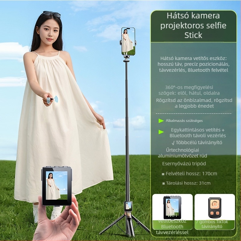 Okos szelfi bot képernyővetítéssel, távirányítóval, Bluetooth-szal, beépített világítással és képstabilizációval