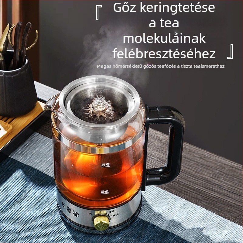 Hetedik generációs üveg teáskészülék gőzfunkcióval, automatikus melegen tartással és elektromos fűtéssel virágos tea számára