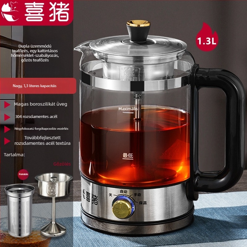 Hetedik generációs üveg teáskészülék gőzfunkcióval, automatikus melegen tartással és elektromos fűtéssel virágos tea számára