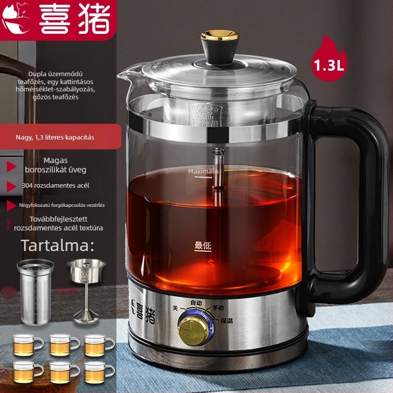 Hetedik generációs üveg teáskészülék gőzfunkcióval, automatikus melegen tartással és elektromos fűtéssel virágos tea számára