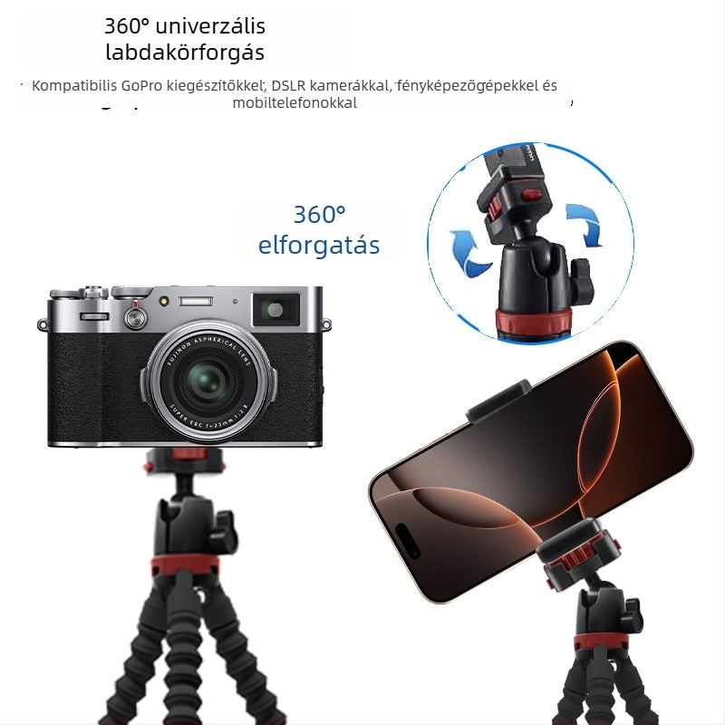 Polip állvány kamera- és telefonhoz - hordozható alumínium ötvözet mini élő közvetítés állvány, teherbírás 0-3 kg, súly 0,372 kg