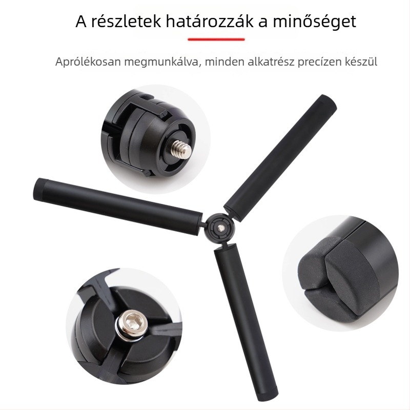 Alumínium ötvözetből készült háromlábú állvány gömbfejjel, 3 részes, teherbírás max 2 kg, súly 152 g