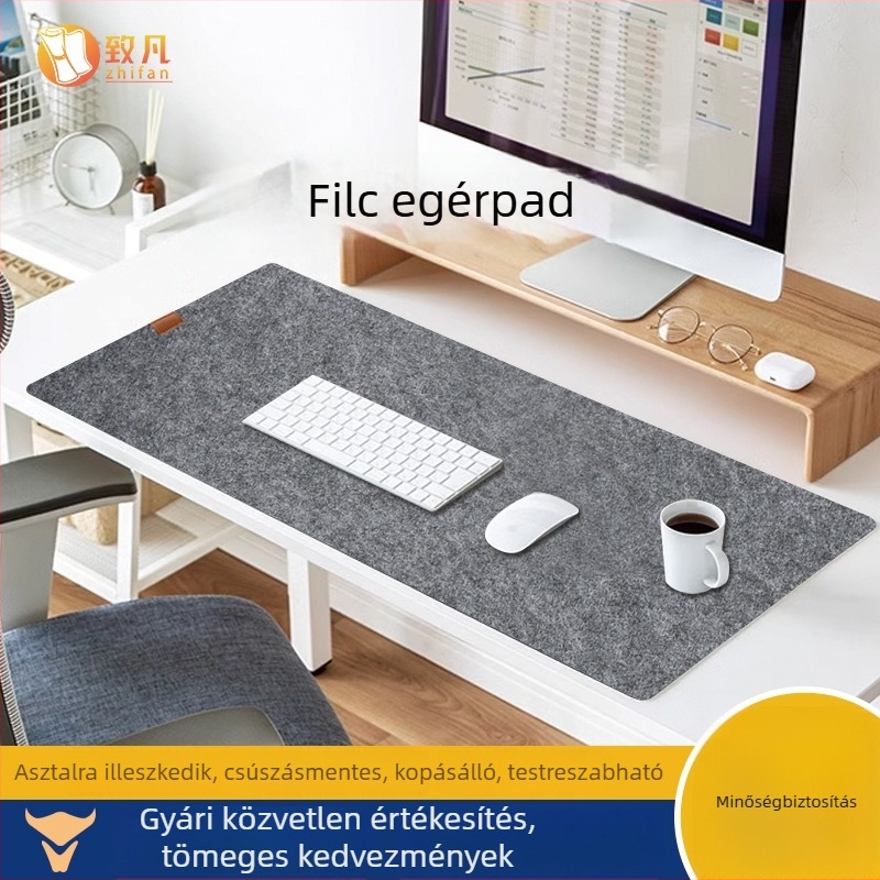 Bőr címkével ellátott filc egérpad, extra nagy, csúszásmentes asztali matrac, játékhoz és munkához, texturált, személyre szabható