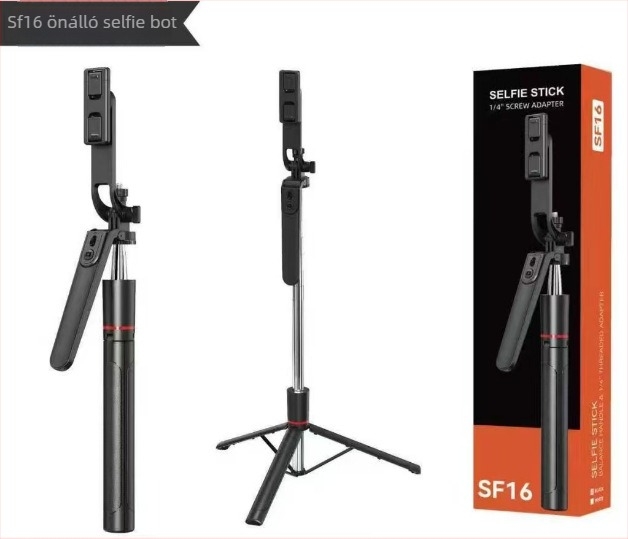 Bluetooth gimbalos selfie bot állvány — 3 az 1-ben telefon-tartó, beépített fény, távirányító, univerzális kompatibilitás