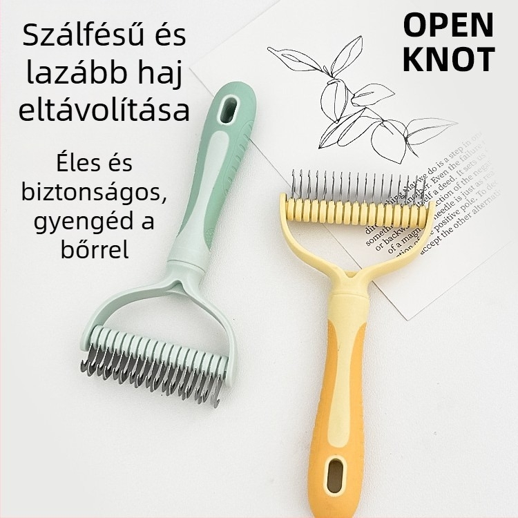 Háziállatok csomóoldó fésű, kétoldalas, finom fogú, szőrszálak eltávolítása, rozsdamentes acél + PP + TPR