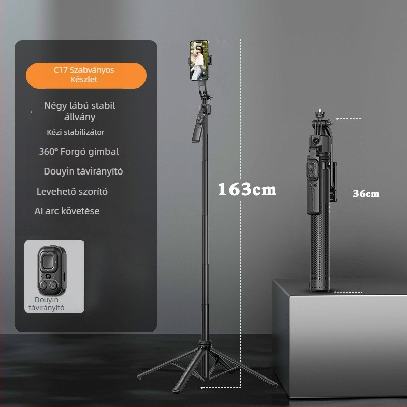 CYKE Élő közvetítéshez készült telefonállvány, háromlábú, gimbal stabilizátor és arcfelismerés, ötvözet, univerzális
