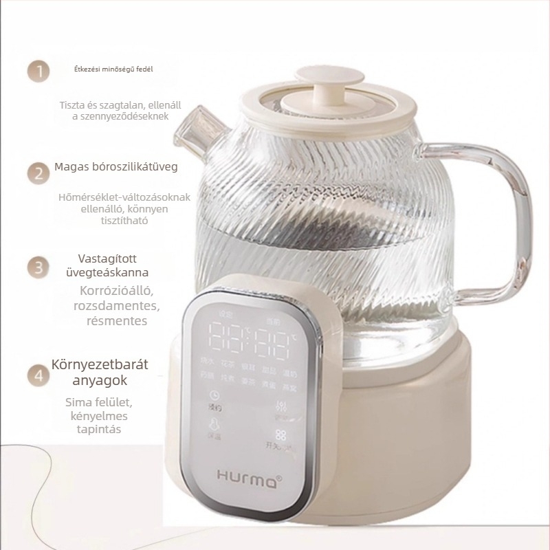 Egészséges teáskanna üvegből, fedővel és filterrel, modell Hm-709, kapacitás ≤1 L, 220 V, 500–1000 W