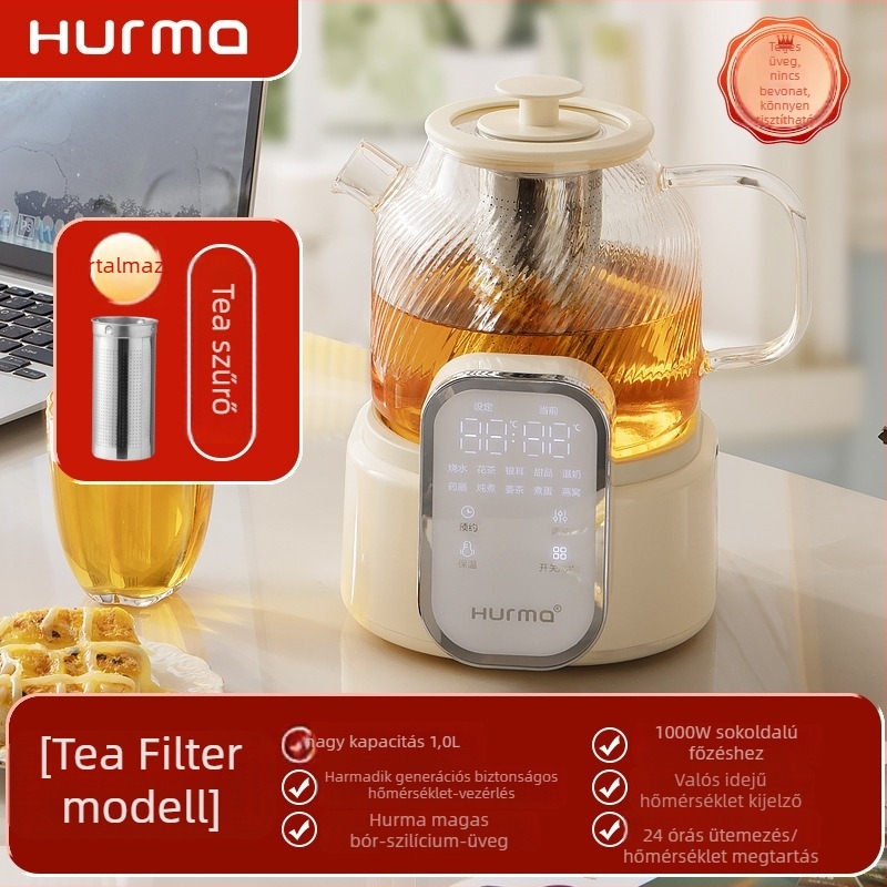 Egészséges teáskanna üvegből, fedővel és filterrel, modell Hm-709, kapacitás ≤1 L, 220 V, 500–1000 W