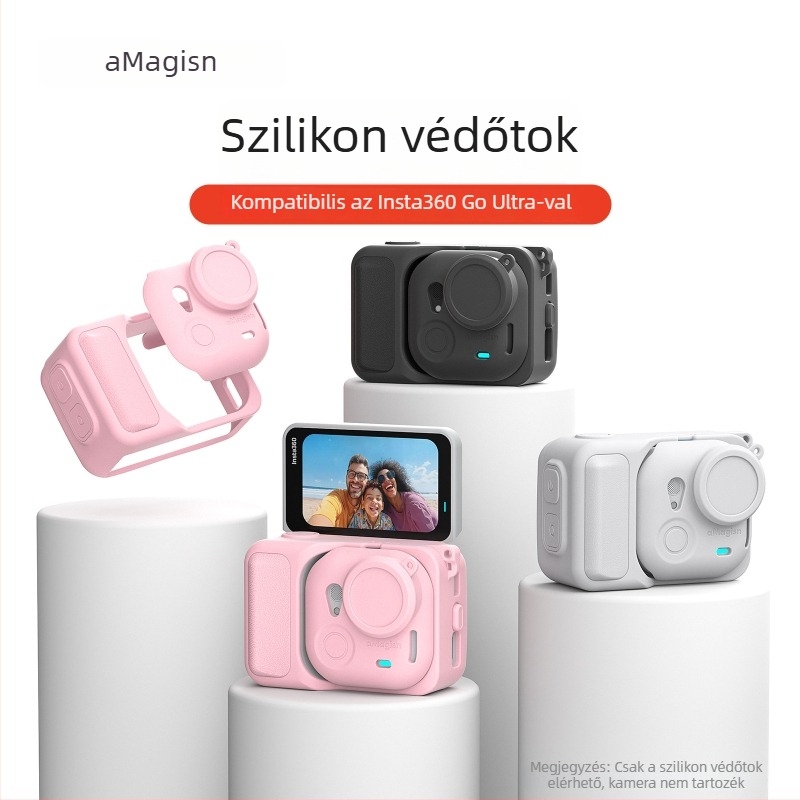 Amagisn szilikon védőtok Insta360 GO Ultrahoz – TF15/TF16/TF17 kompatibilis, tartalmaz lencsevédőt, nyakpántot, lencsetakaró zsinórt és logó matricát
