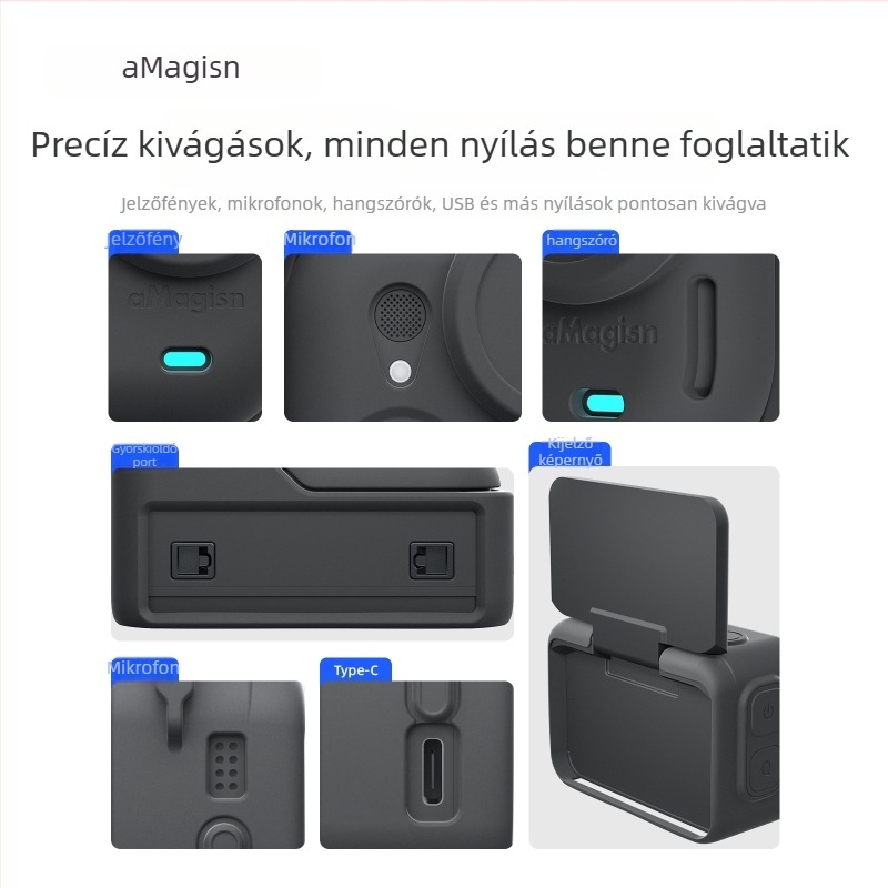 Amagisn szilikon védőtok Insta360 GO Ultrahoz – TF15/TF16/TF17 kompatibilis, tartalmaz lencsevédőt, nyakpántot, lencsetakaró zsinórt és logó matricát