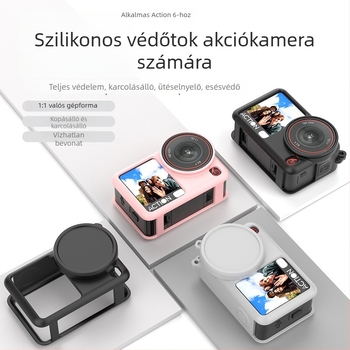 DJI Action6 szilikon védőhüvely objektívvédővel, esésálló és zsinóros anti-lopás – sportkamera kiegészítő készlet