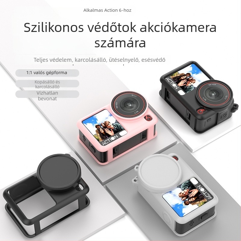 DJI Action6 szilikon védőhüvely objektívvédővel, esésálló és zsinóros anti-lopás – sportkamera kiegészítő készlet