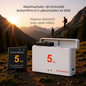 DJI Action 5 Pro, 4, 3 és Osmo360 akkumulátor – ABS ház; tartalmaz akkumulátort és dobozt