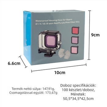 GoPro 9-13 vízálló tok kiegészítőkhöz, készlet; Anyag: PC + edzett üveg; Modell: 9-13; Logó nyomtatott