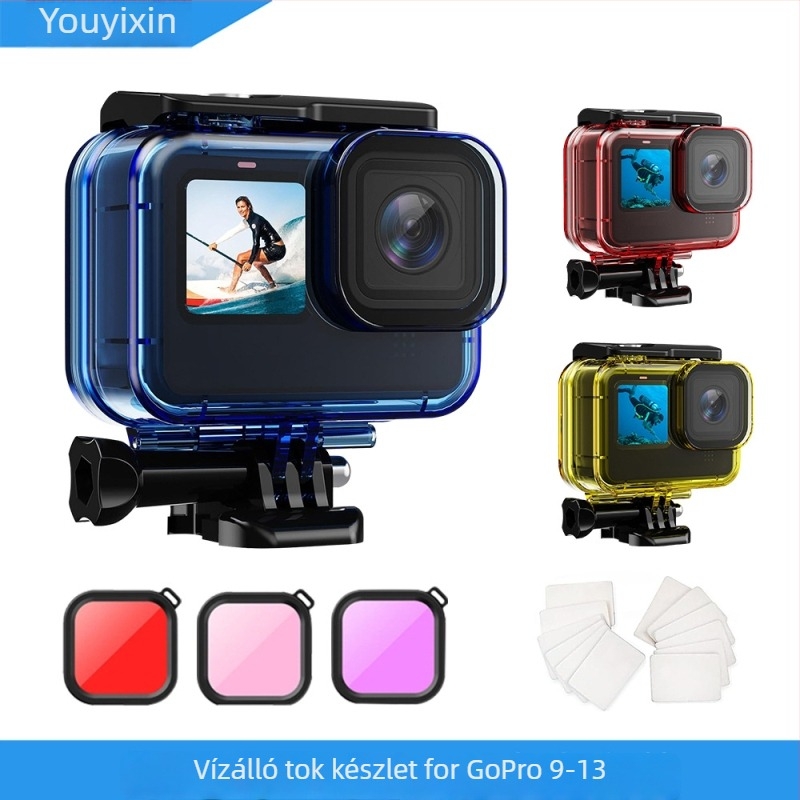 GoPro 9-13 vízálló tok kiegészítőkhöz, készlet; Anyag: PC + edzett üveg; Modell: 9-13; Logó nyomtatott