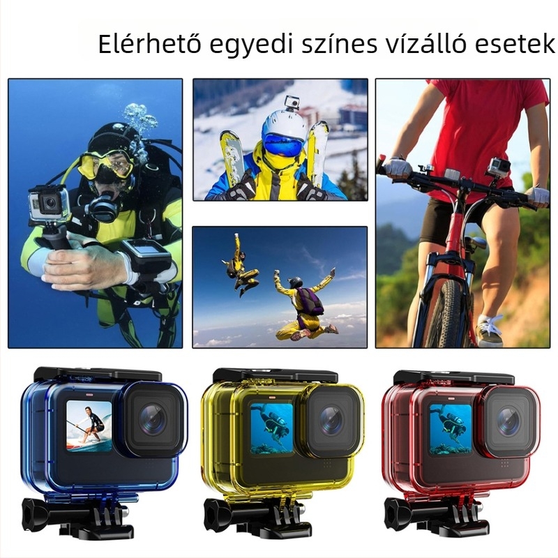GoPro 9-13 vízálló tok kiegészítőkhöz, készlet; Anyag: PC + edzett üveg; Modell: 9-13; Logó nyomtatott