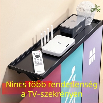 ABS kampós set-top box tároló állvány routerrel, távirányítóval, monitorral és számítógéppel (fúrás nélkül)