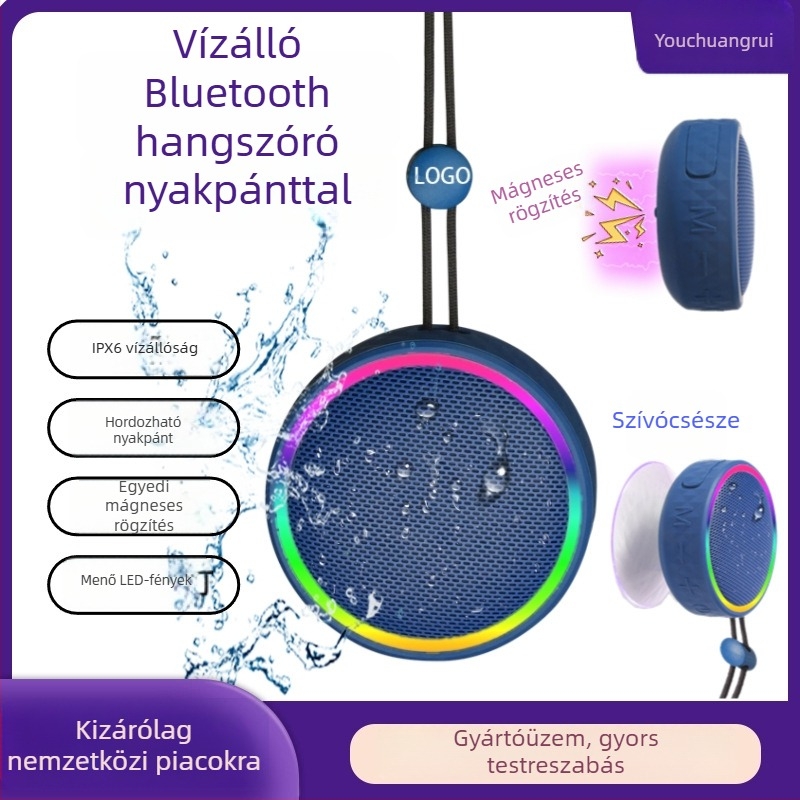 Bluetooth hangszóró, IPX6 vízálló, vákuumos rögzítés, TF kártyahely 32GB-ig, 6 óra lejátszás