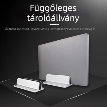 Notebookhoz függőleges állvány – Alumíniumötvözet, univerzális laptop-kompatibilitás, Modell HGS09, Tömeg 600 g, Asztali használat