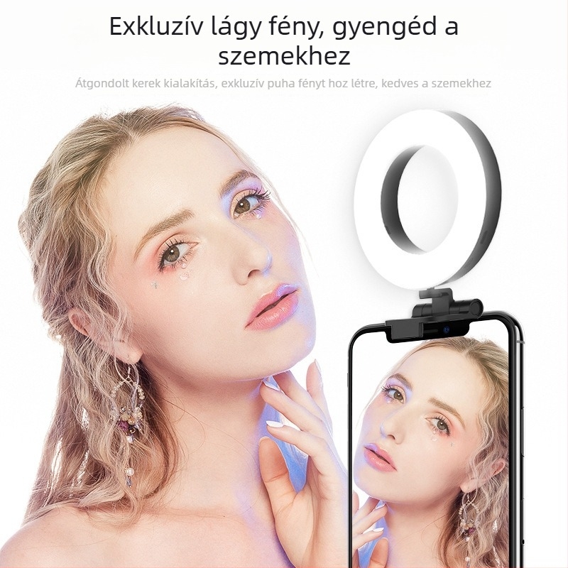 Klipre illesztett körfény élő közvetítéshez — telefonhoz és számítógéphez, USB 5V táplálás, kevesebb mint 10W, fényerő állítható