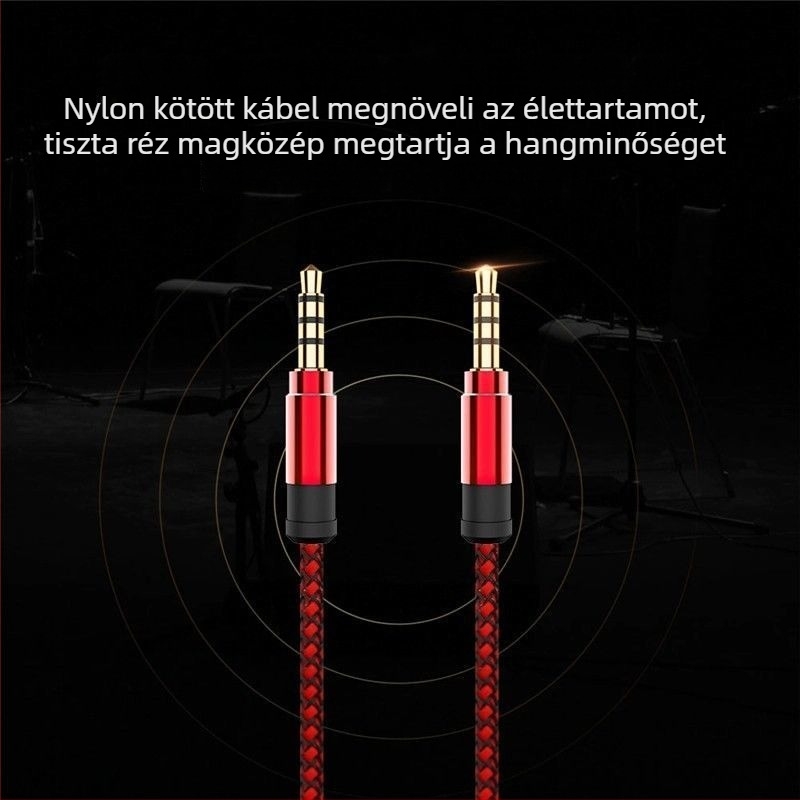 3,5 mm-es férfi‑férfi AUX audió kábel, szőtt, oxigénmentes rézmaggal