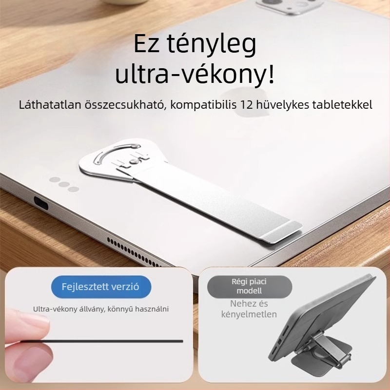 Összecsukható fémből készült tabletatartó forgatható rögzítéssel – asztali hátoldali tartó iPadhez