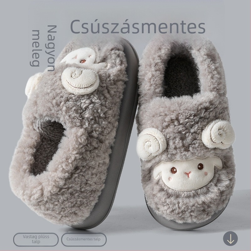 Uniszex téli papucs velúr felsőrésszel, bolyhos bélés, EVA talp, csúszásmentes, 3.5 cm sarok