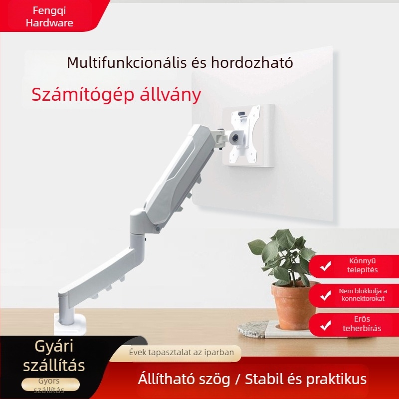 Monitor állvány pneumatikus karral, állítható magasságú és forgó mechanikus kar, anyag: szénacél + ABS + PA