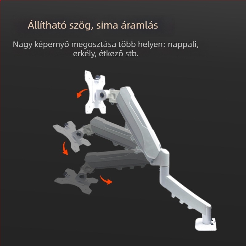 Monitor állvány pneumatikus karral, állítható magasságú és forgó mechanikus kar, anyag: szénacél + ABS + PA