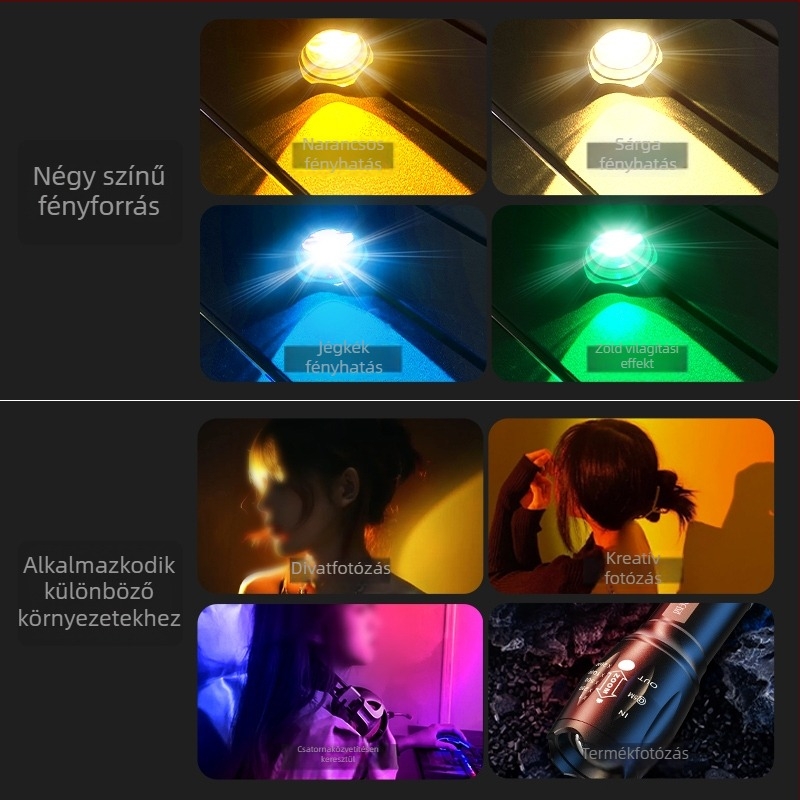 Fotózásra szánt LED töltőfény RGB, 5W, 1200mAh, kézi energiatermelés, töltővel