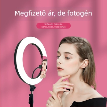 Xinjiasheng LED gyűrűs lámpa telefon tartóval fotózáshoz és élő közvetítéshez, 12W, 5V/2A, háromszín hőmérséklet