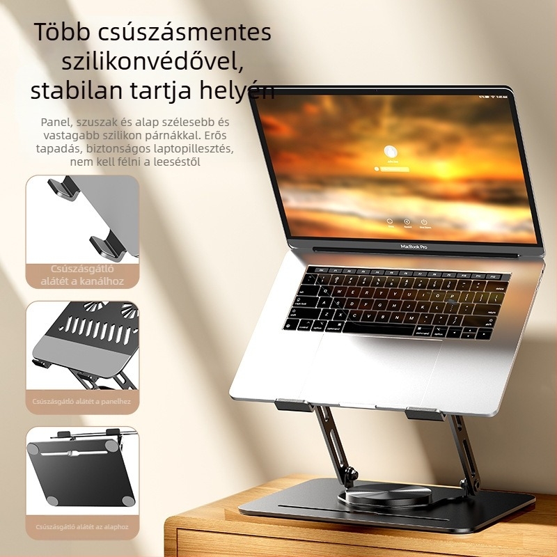 Laptop emelő LS29, 360°-ban forgatható, beépített hűtőventilátor, teljes fém konstrukció, súly 1,2 kg