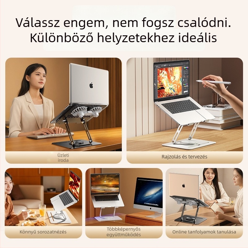 Laptop emelő LS29, 360°-ban forgatható, beépített hűtőventilátor, teljes fém konstrukció, súly 1,2 kg