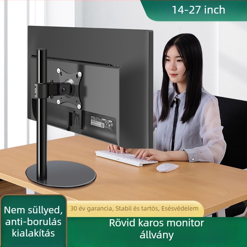 Asztali monitorállvány 360°-os forgással, fúrás nélküli rögzítés, magasságot növelő alap