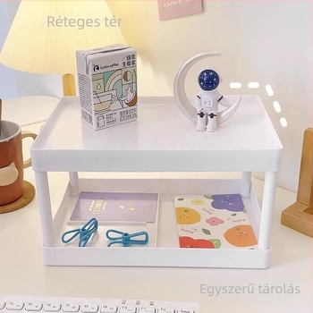 Kétállásos asztali tároló polc laptophoz és irodai kellékekhez (Műanyag; Modern minimális stílus; Hordozható és mozgatható; Összeszerelés nélkül; Nedvességálló)