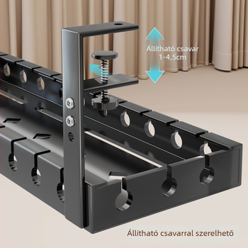 Asztal alatti függő tároló kábelkezelővel, fúrás nélküli, szénacélból, egyemeletes, modern minimalist stílus
