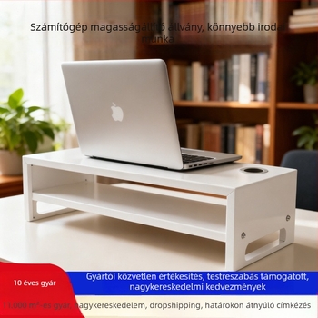 Irodaasztali monitor- és laptopemelő állvány, 2-szintű karbonacél minimalist stílusú asztali tároló, szerelés nélkül