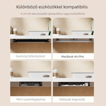 Asztal alatti laptop-tároló, műanyag kivitel, modell: Under-table storage bracket, tömeg 200 g, megjelent 2024-ben