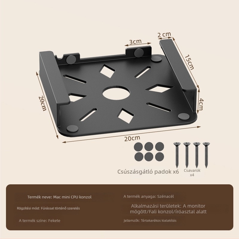 Asztal alatti laptop-tároló, műanyag kivitel, modell: Under-table storage bracket, tömeg 200 g, megjelent 2024-ben