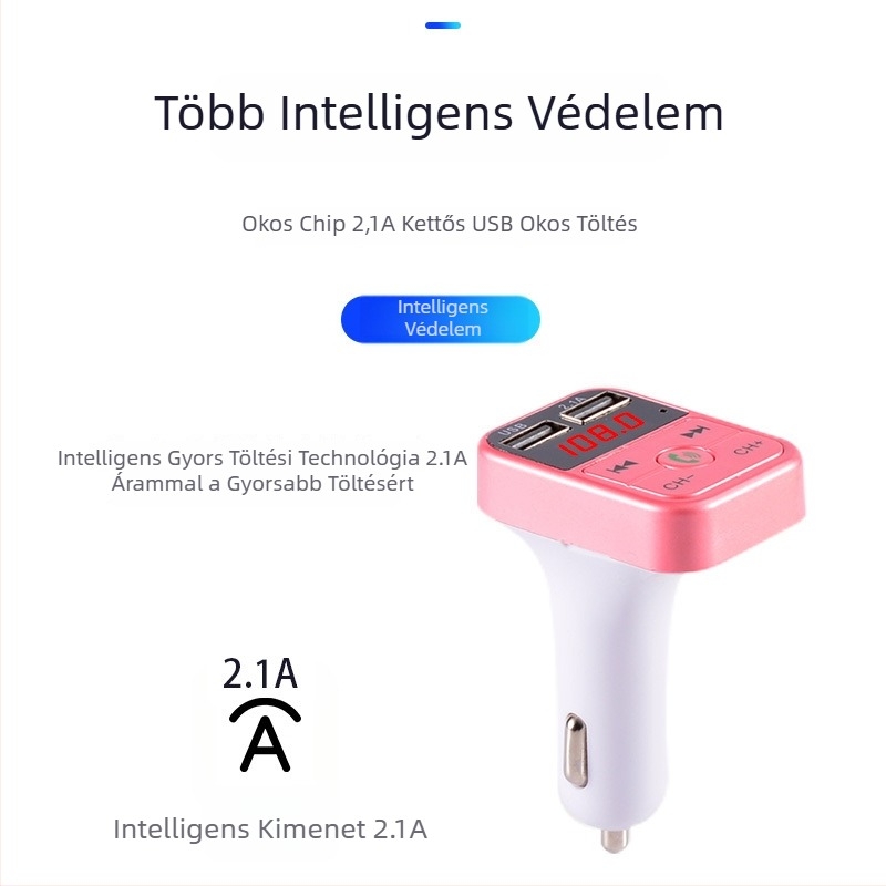 Autós FM transzmitter MP3 lejátszó USB-vel, modell B8, 12-24V, 68 g