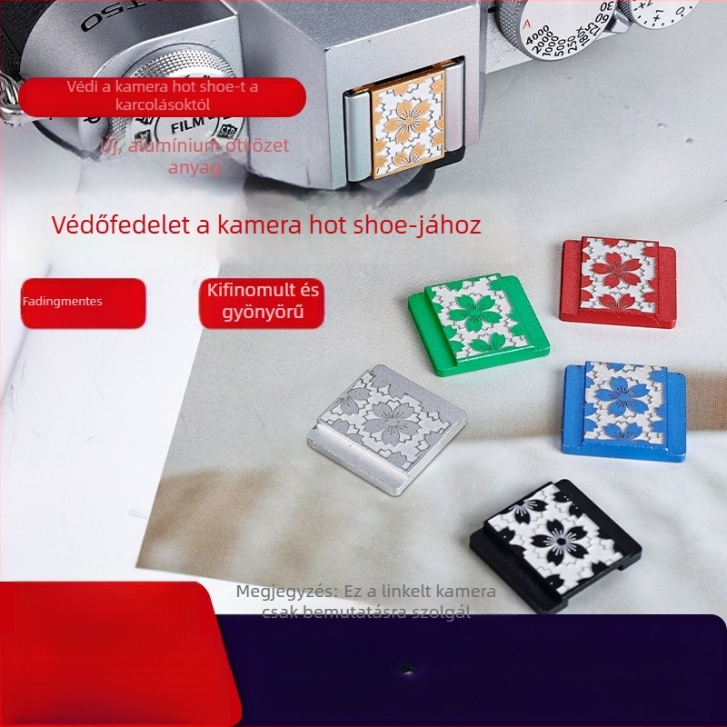 Fémes hot shoe védőfedél digitális fényképezőgépekhez; porálló, dekoratív, beépített szintmérővel.