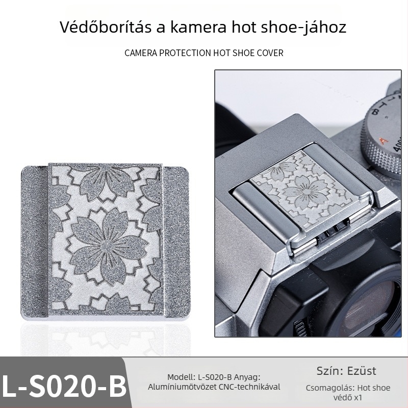 Fémes hot shoe védőfedél digitális fényképezőgépekhez; porálló, dekoratív, beépített szintmérővel.