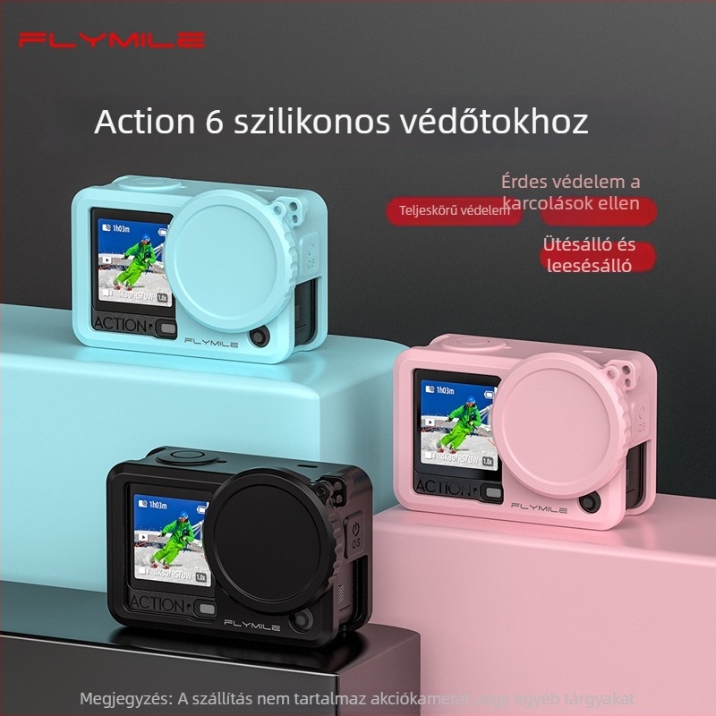 Flymile szilikon tok DJI Osmo Action 6-hoz, lencsevédő borítással és ütésálló burkolattal