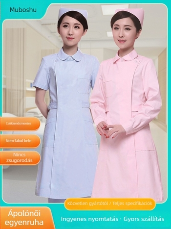 Ápolónői egyenruha felső rész: részleges gombolás, környak, hosszú ujjú, téli karcsú szabás; 90–95% pamut a dentál- és kozmetikai klinikákon dolgozó egészségügyi személyzetnek